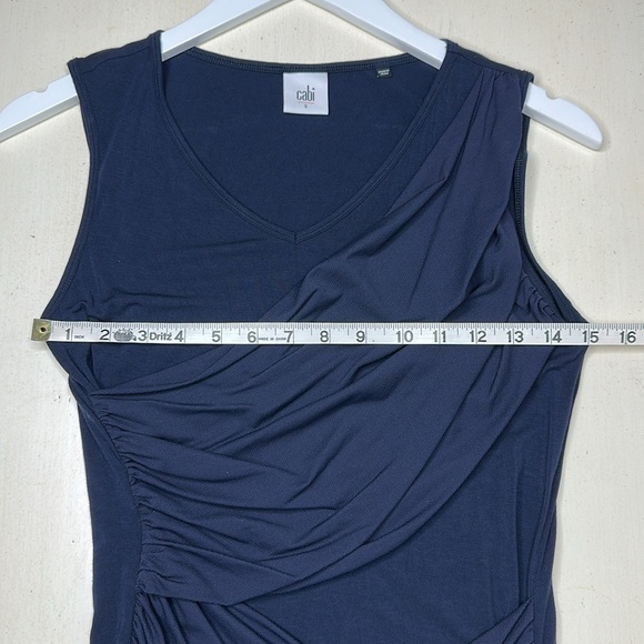 Cabi 5071 Navy Blue Sleeveless V Neck Double Drape Ruched Bodycon Top Size Small - Picture 7 of 8